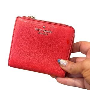 Kate Spade Vibrant Red Wallet Pink square card coin purse designer bifold